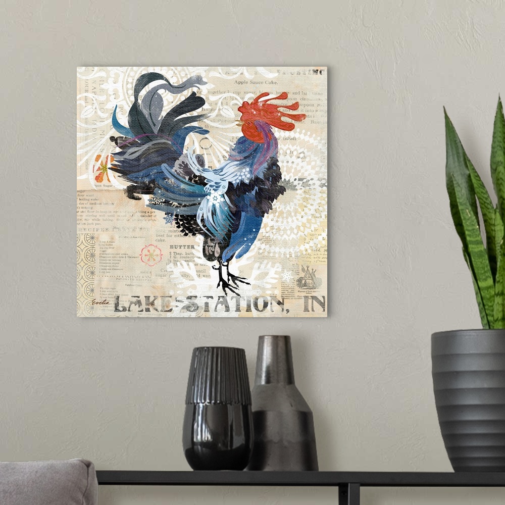 A modern room featuring Wintery Country Rooster