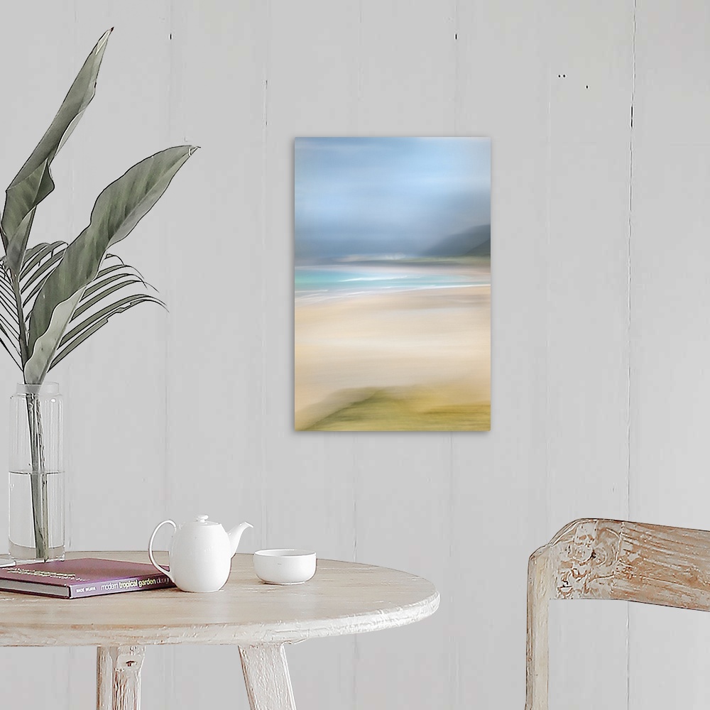 A farmhouse room featuring Beautiful abstract beach of blue skies and teal waves.