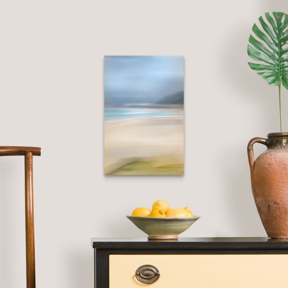 A traditional room featuring Beautiful abstract beach of blue skies and teal waves.