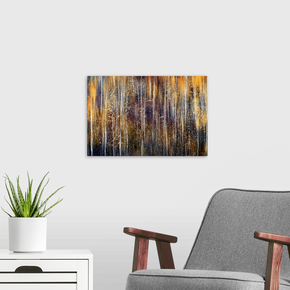 A modern room featuring A fine art photograph that gives that is two photographs digitally composited to create the blurr...