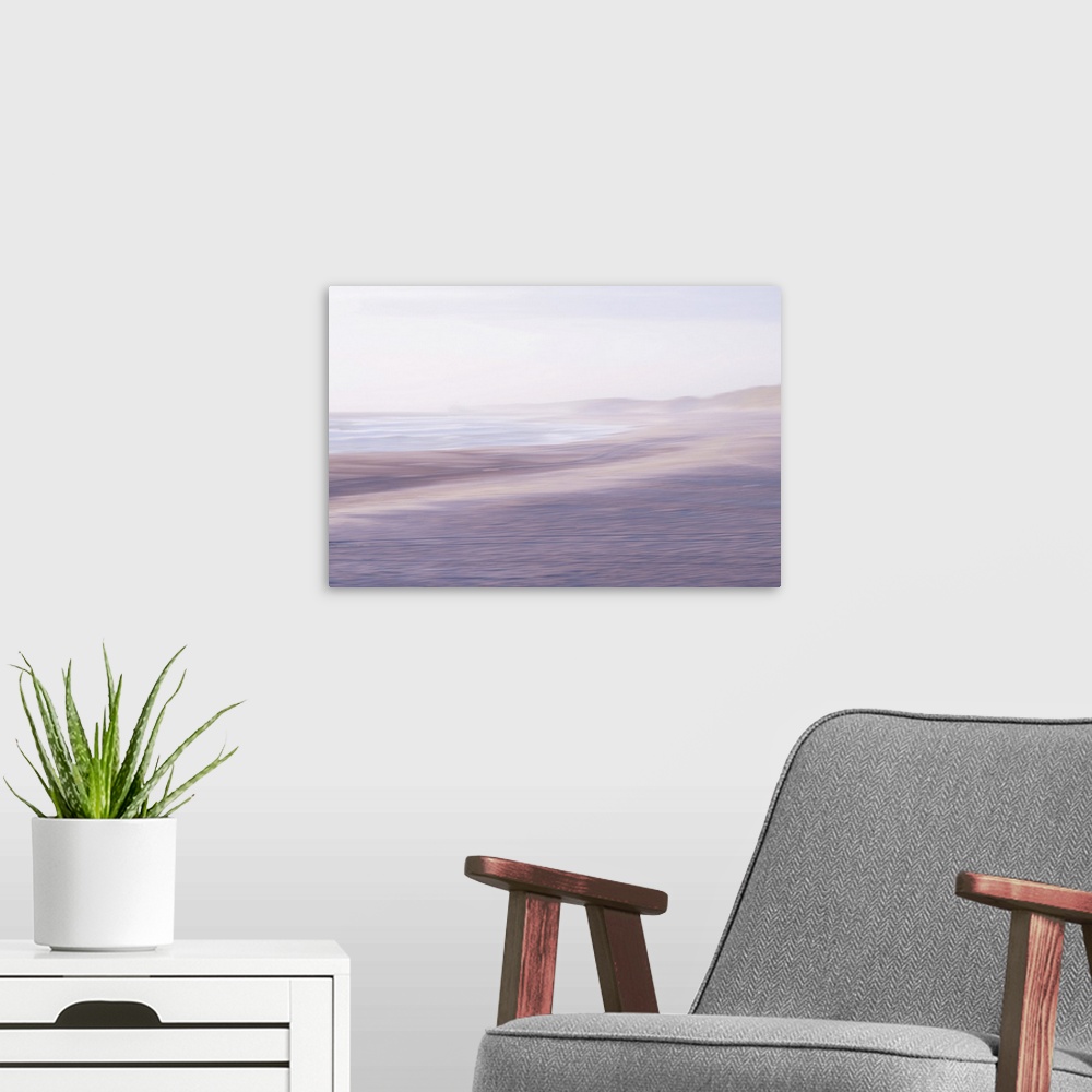 A modern room featuring Artistically blurred photo. The North Sea beach of North Jutland, Denmark.
