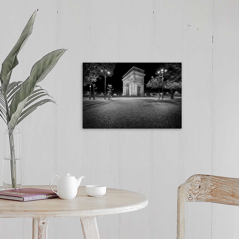 A farmhouse room featuring Fine art photo of the Arc de Triomphe, a landmark on the Champs Elysees in Paris.