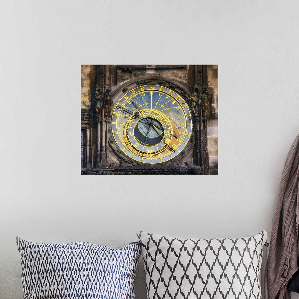 A bohemian room featuring View of the Astronomical Clock or Orloj on the Old Town Hall in Prague, Czech Republic.