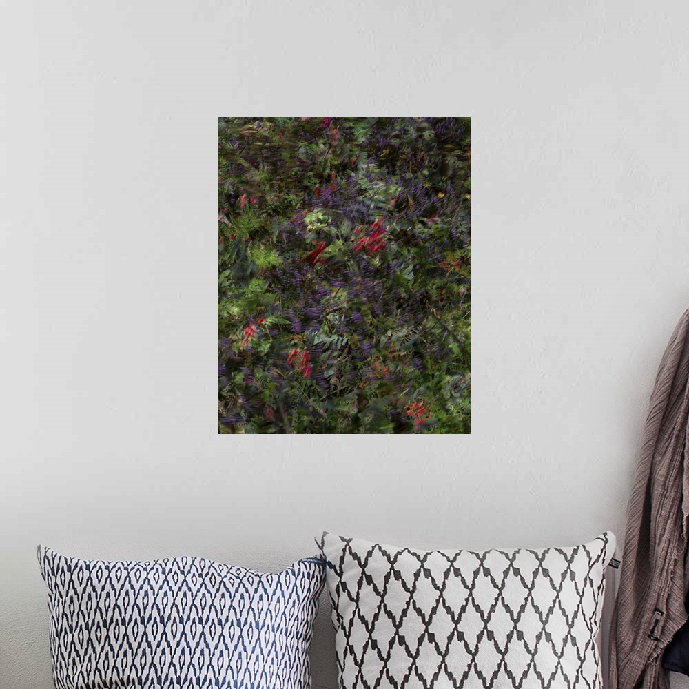 A bohemian room featuring Blurred abstract image of autumn plants with red and purple.