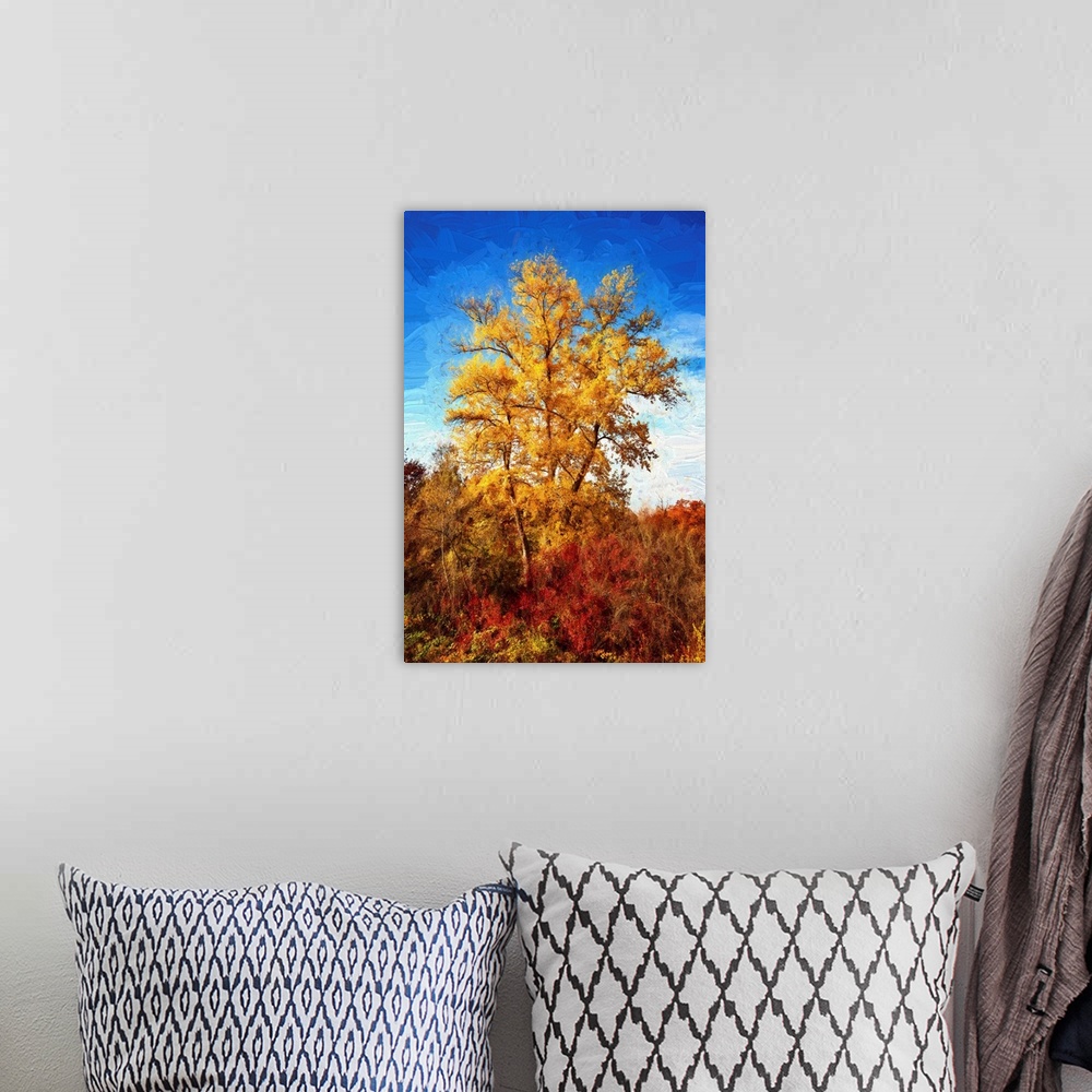 A bohemian room featuring Yellow tree with expressionist photo or painterly effect