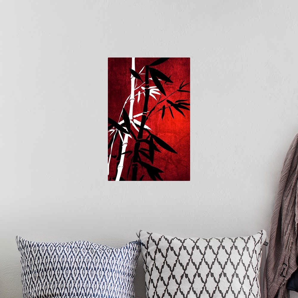 A bohemian room featuring Bamboo in front of a red background