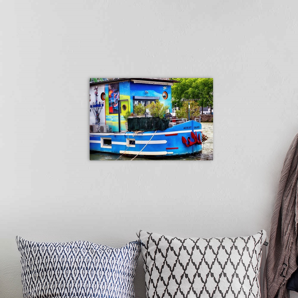 A bohemian room featuring Colorful Houseboat on the Saone River, Lyon, France