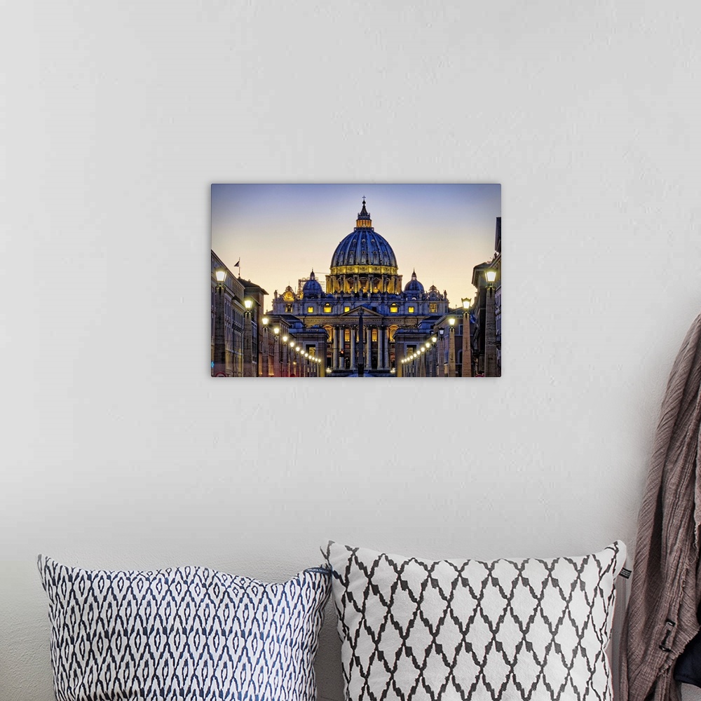 A bohemian room featuring Low Angle View of the Papal Basilica of St Peter's at Night, Vatican City, Rome, Italy
