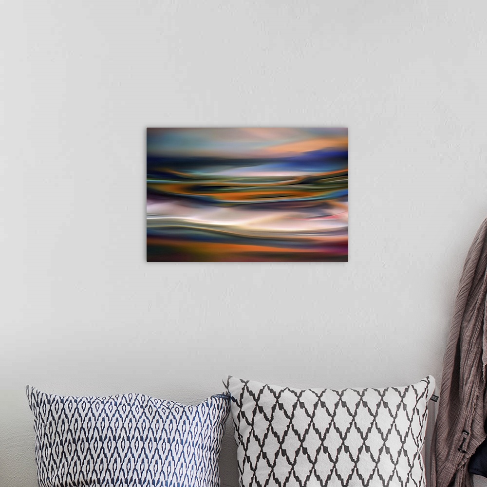 A bohemian room featuring Abstract of a beach at sunset.