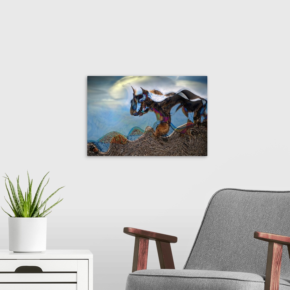 A modern room featuring Beasts of the Mountains