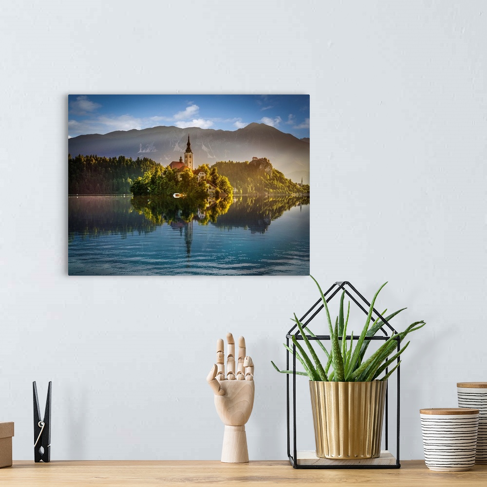 A bohemian room featuring Bled Lake