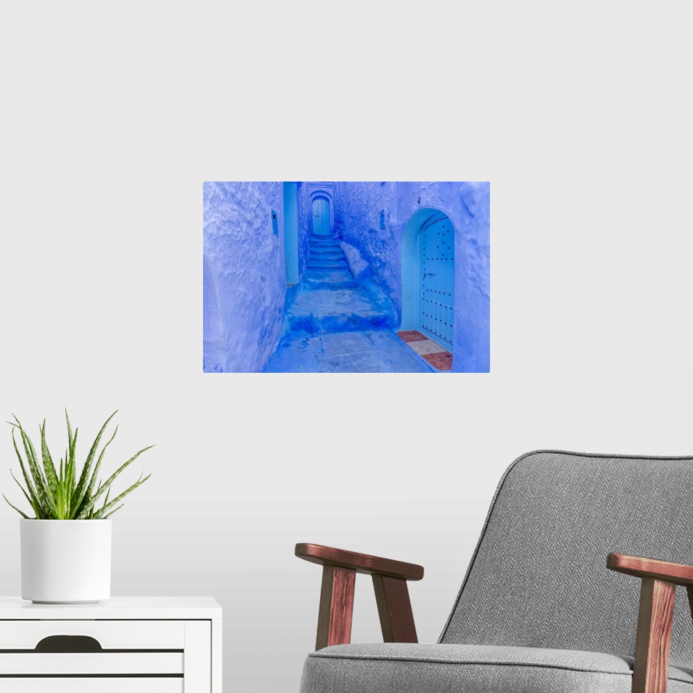 A modern room featuring Morocco, Chefchaouen Province, Chefchaouen is famous for its blue buildings