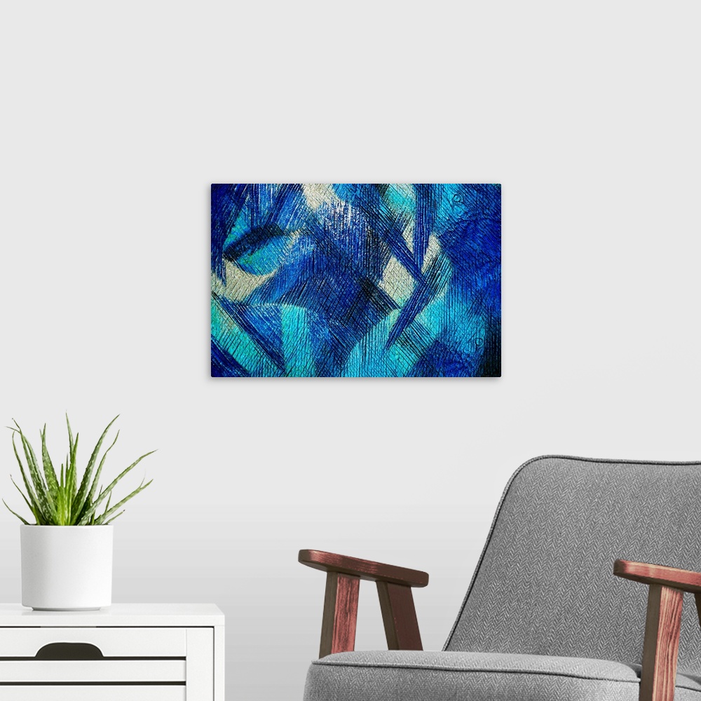 A modern room featuring Blue Wall Abstract