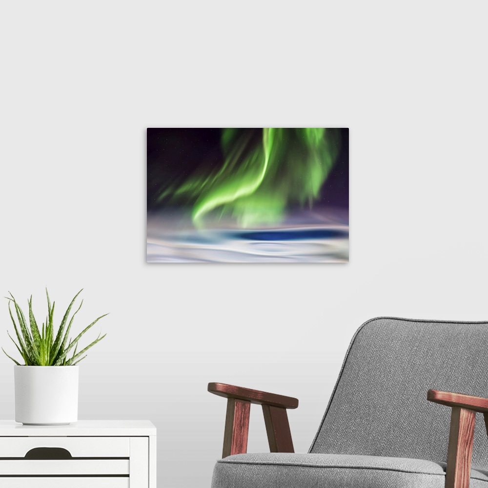 A modern room featuring Impression of the aurora borealis in the far north.
