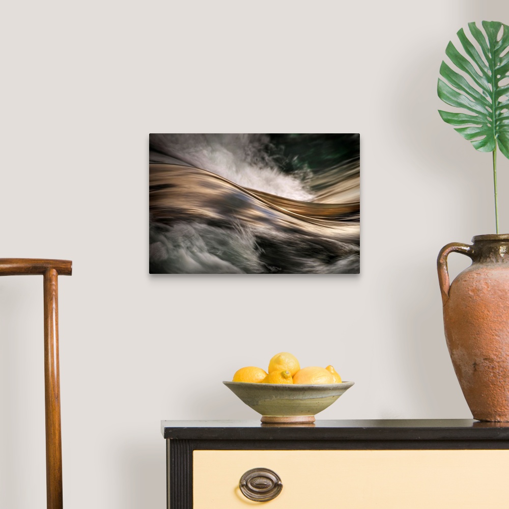 A traditional room featuring An abstract photograph of a detail from water rapids.