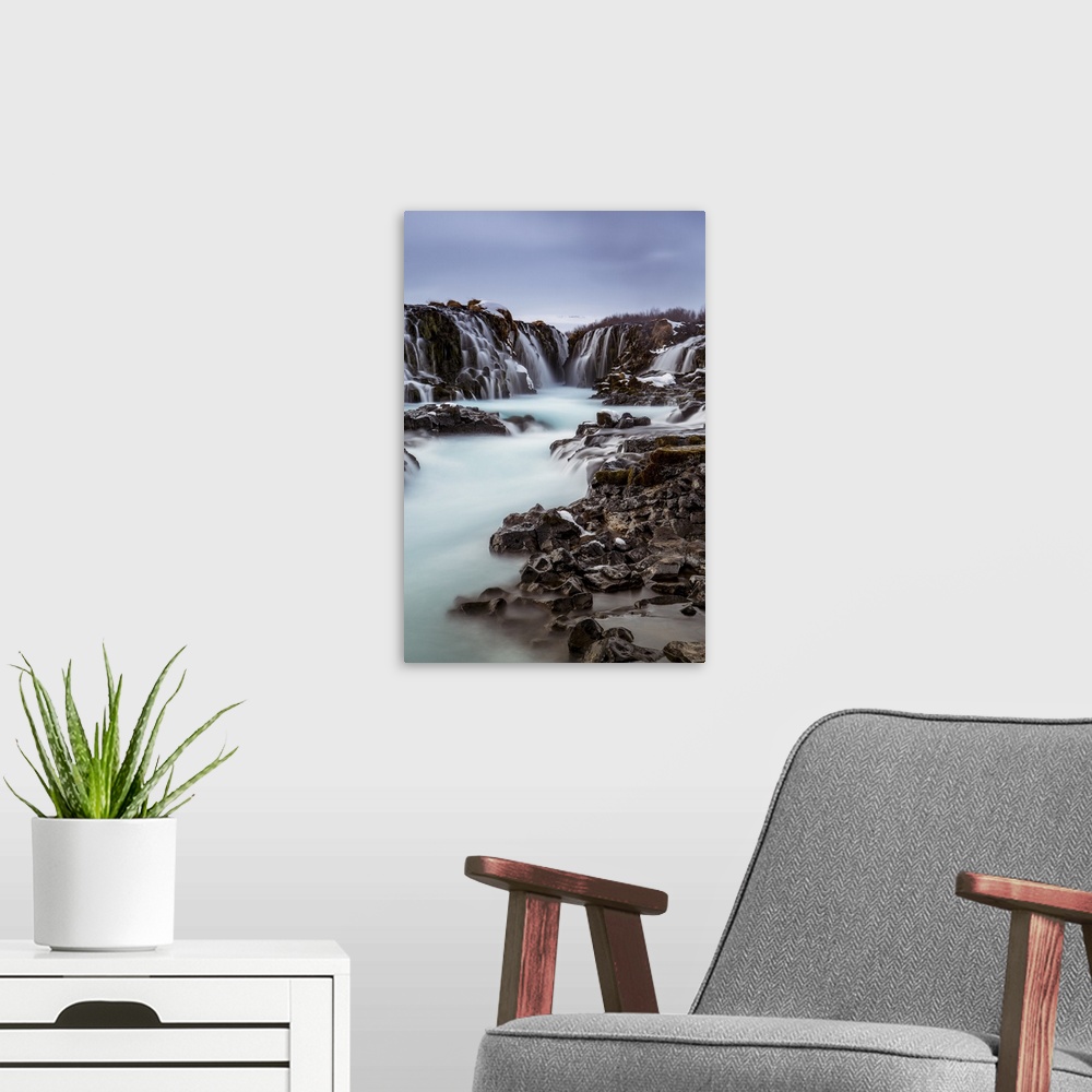 A modern room featuring Long exposure of Bruarfoss Foss, one of Iceland's most beautiful waterfalls.