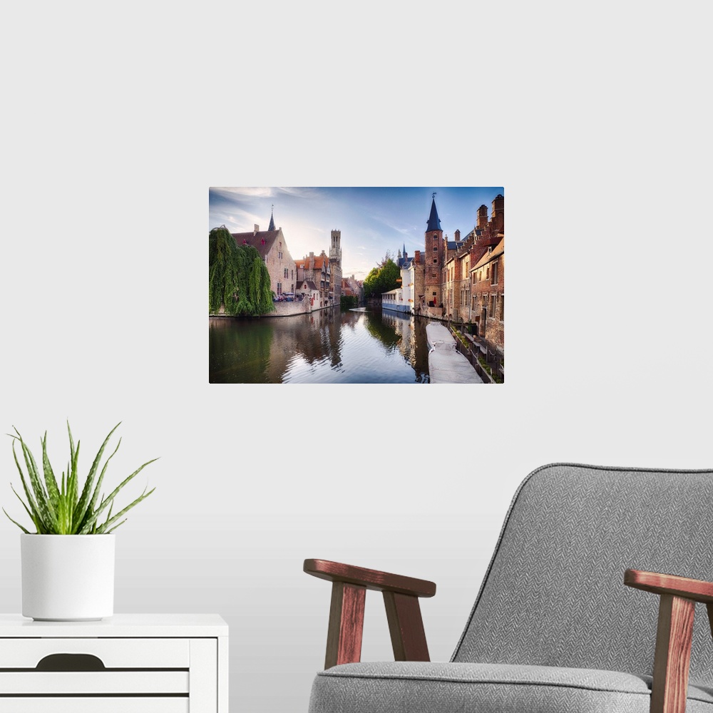 A modern room featuring Bruges with water canal at Late Afternoon, Flanders, Belgium