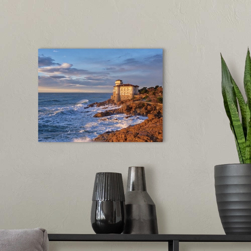 A modern room featuring This is the view from the sea of ??the Castello del Boccale in Livorno. It represents a watchtowe...