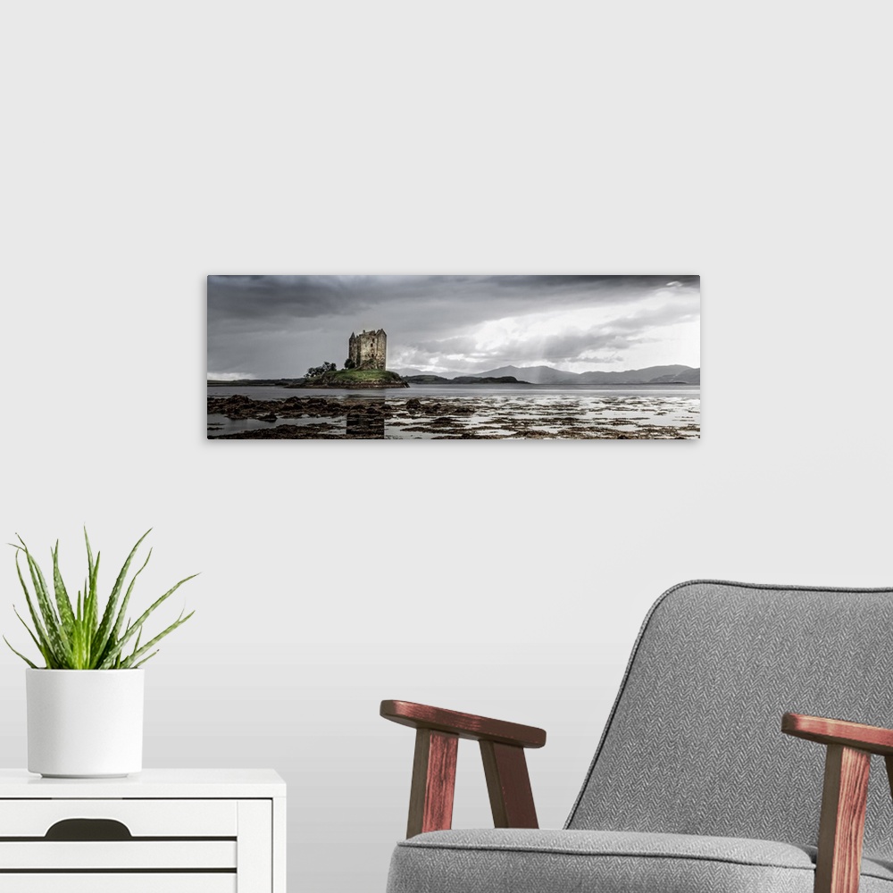 A modern room featuring Scottish castle stalker on Loch Awe in the Scottish Highland.