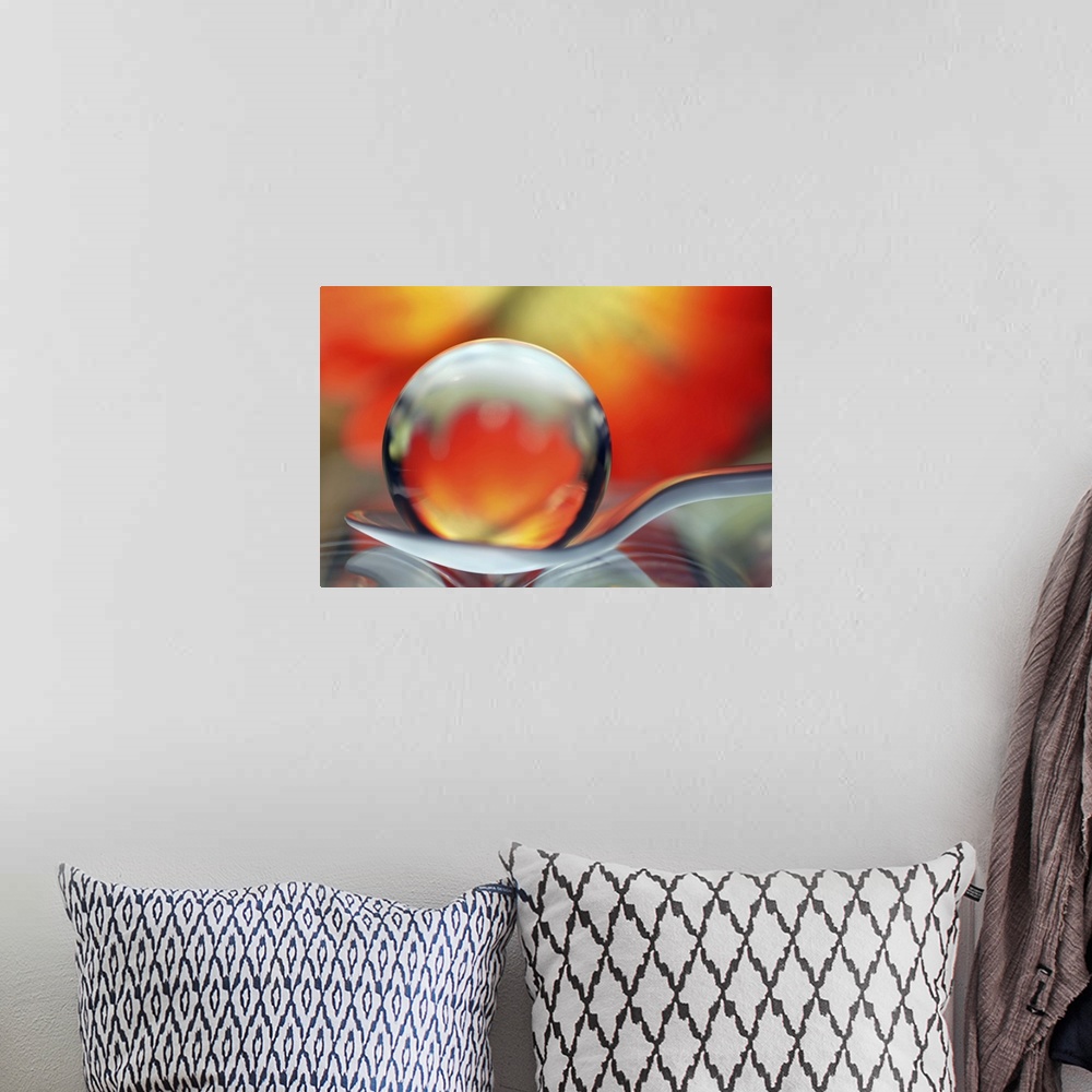 A bohemian room featuring A macro photograph of a water droplet sitting