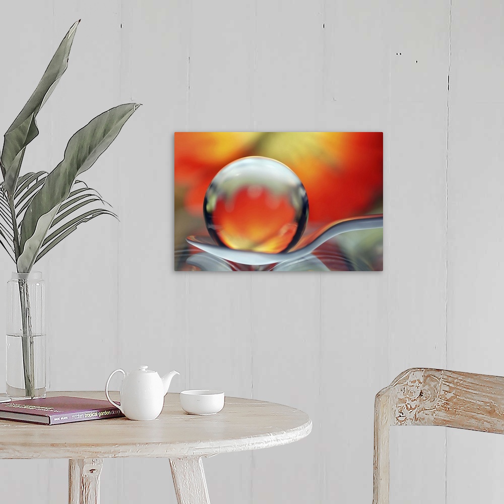 A farmhouse room featuring A macro photograph of a water droplet sitting