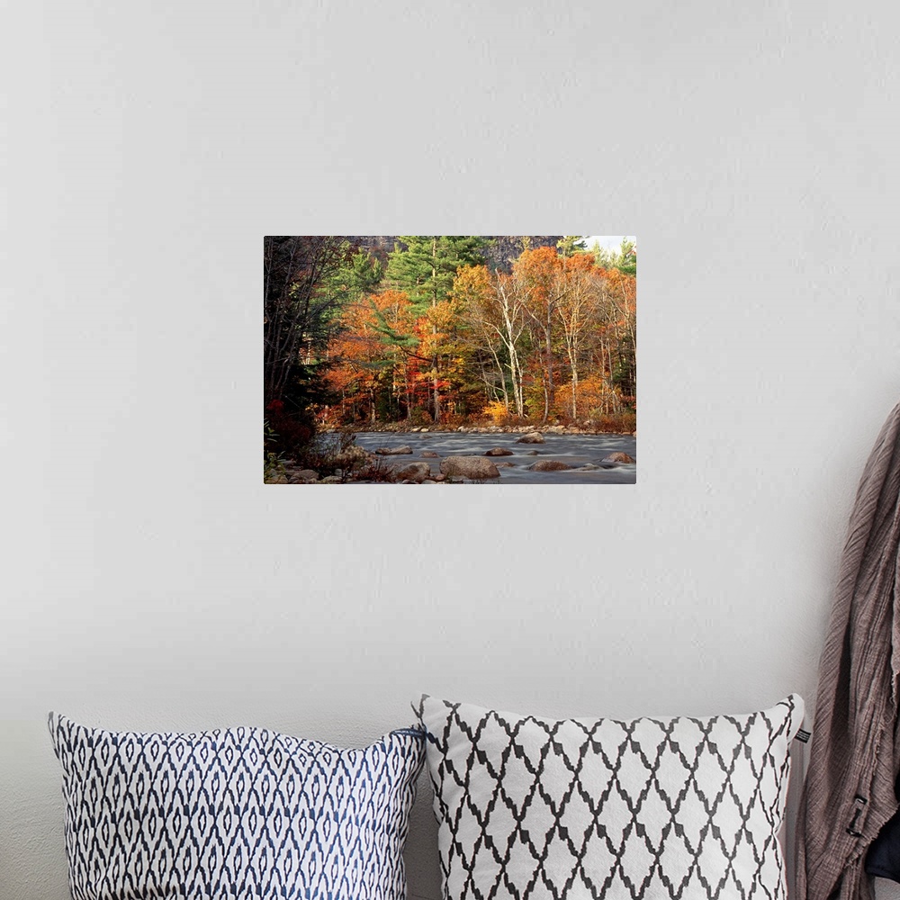 A bohemian room featuring Huge photograph displays the Swift River within White Mountains National Forest in New Hampshire ...