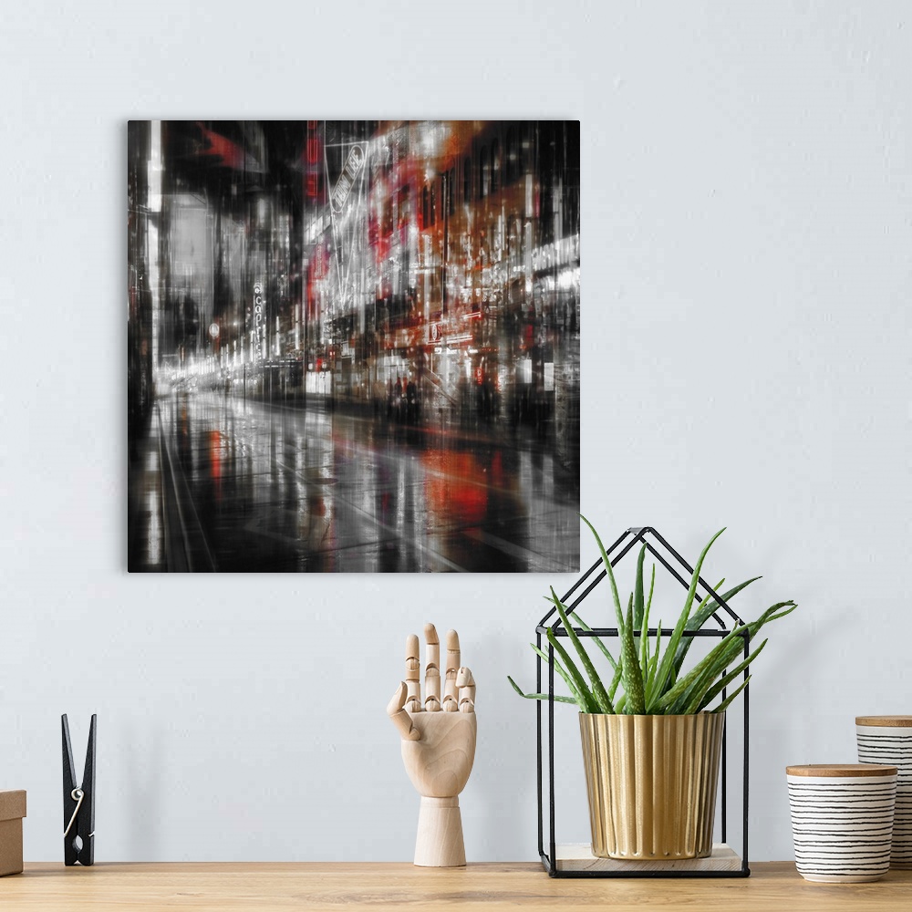 A bohemian room featuring Conceptual image of a rainy city street scene at night in multiple exposures, creating an illusio...