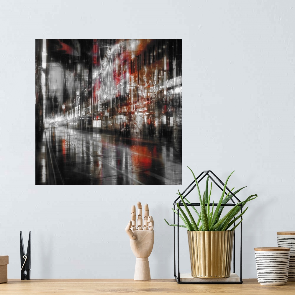 A bohemian room featuring Conceptual image of a rainy city street scene at night in multiple exposures, creating an illusio...