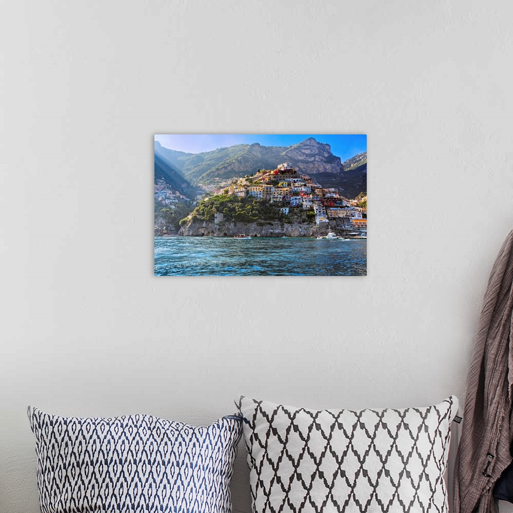 A bohemian room featuring Low angle View of a Cliffside Town, Positano, Campania, Italy