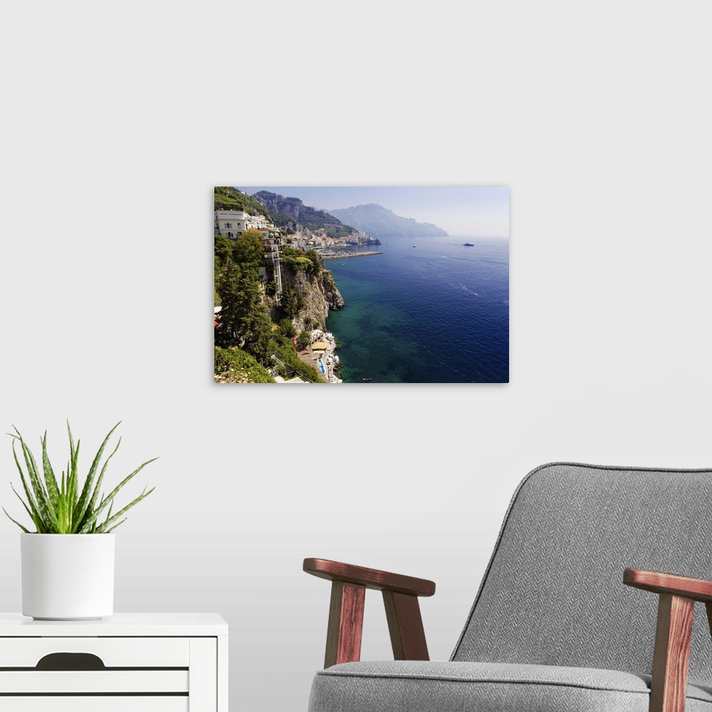 A modern room featuring High Angle View of the Amalfi Coastline at Amalfi, Campania, Italy