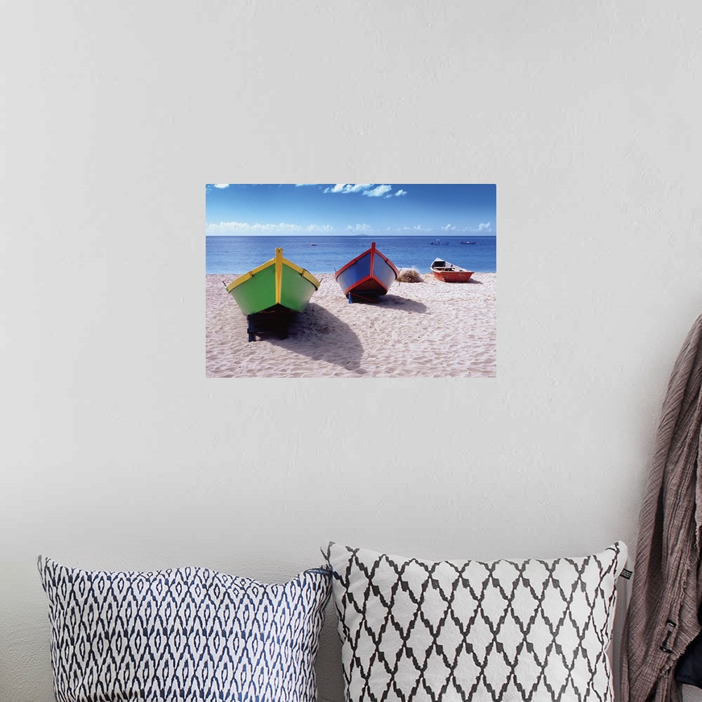 A bohemian room featuring Frontal view of fishing boats on Crash Boat beach, Puerto Rico.