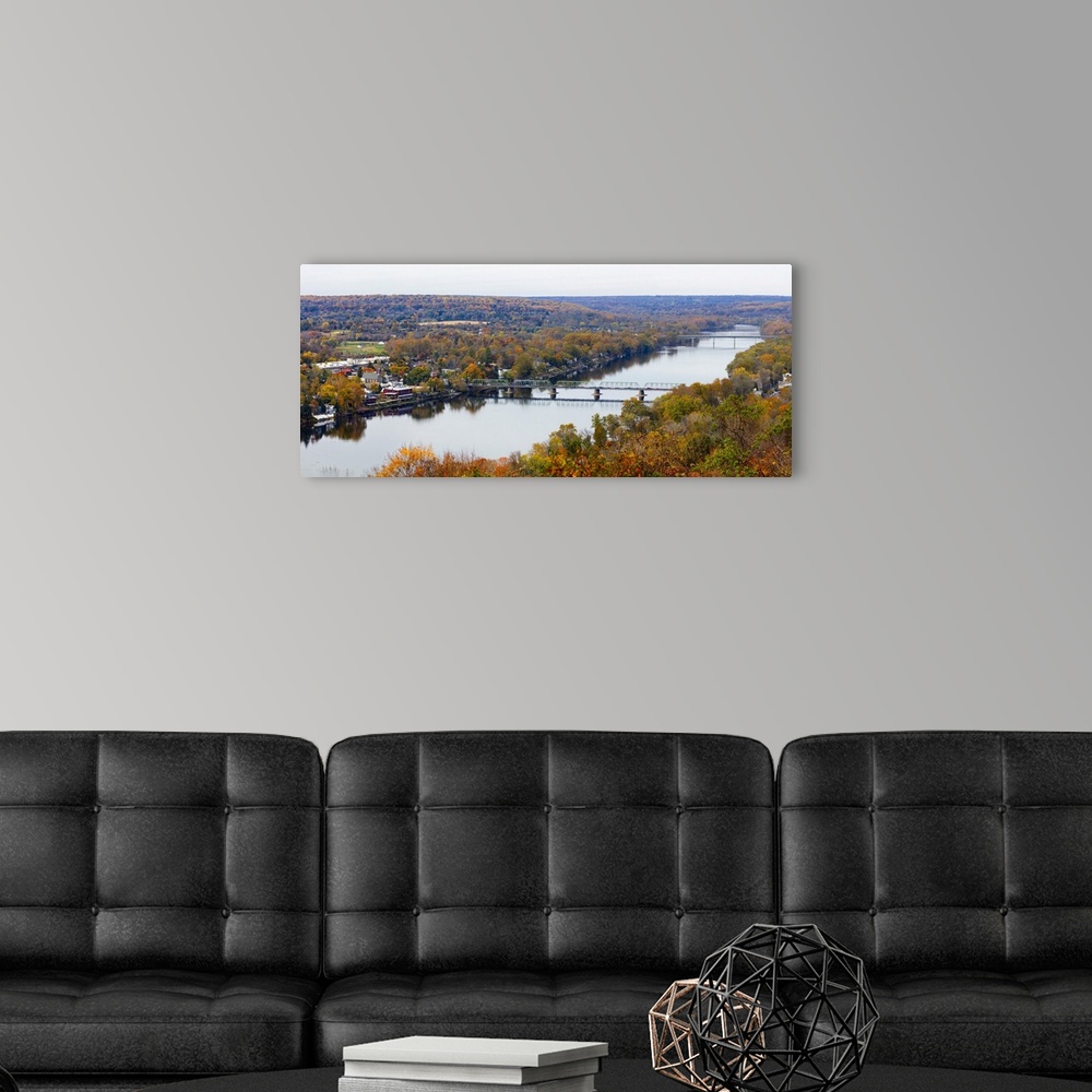A modern room featuring High Angle View of The Delaware River with the Lambertville to New Hope Bridges from New Jersey.