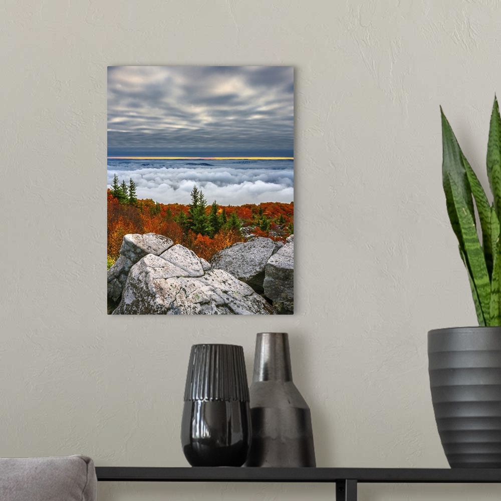 A modern room featuring Beautiful Fall color scene from the top of Dolly Sods in West Virginia features both clouds above...