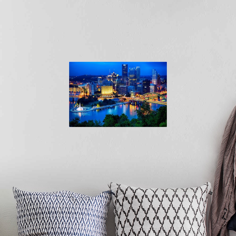 A bohemian room featuring Pittsburgh Downtown Night Scenic View.