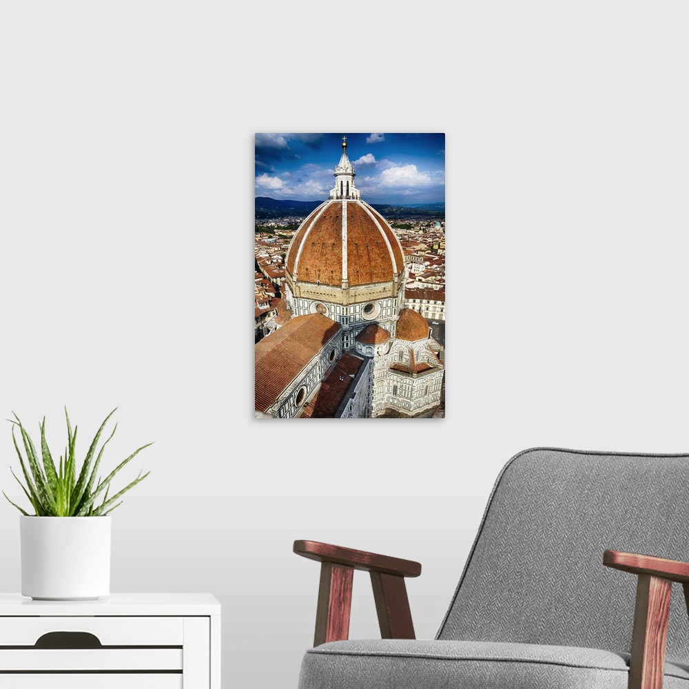 A modern room featuring High angle view of the Florence with the Dome of the Basilica of Saint Mary of the Flower, Tuscan...