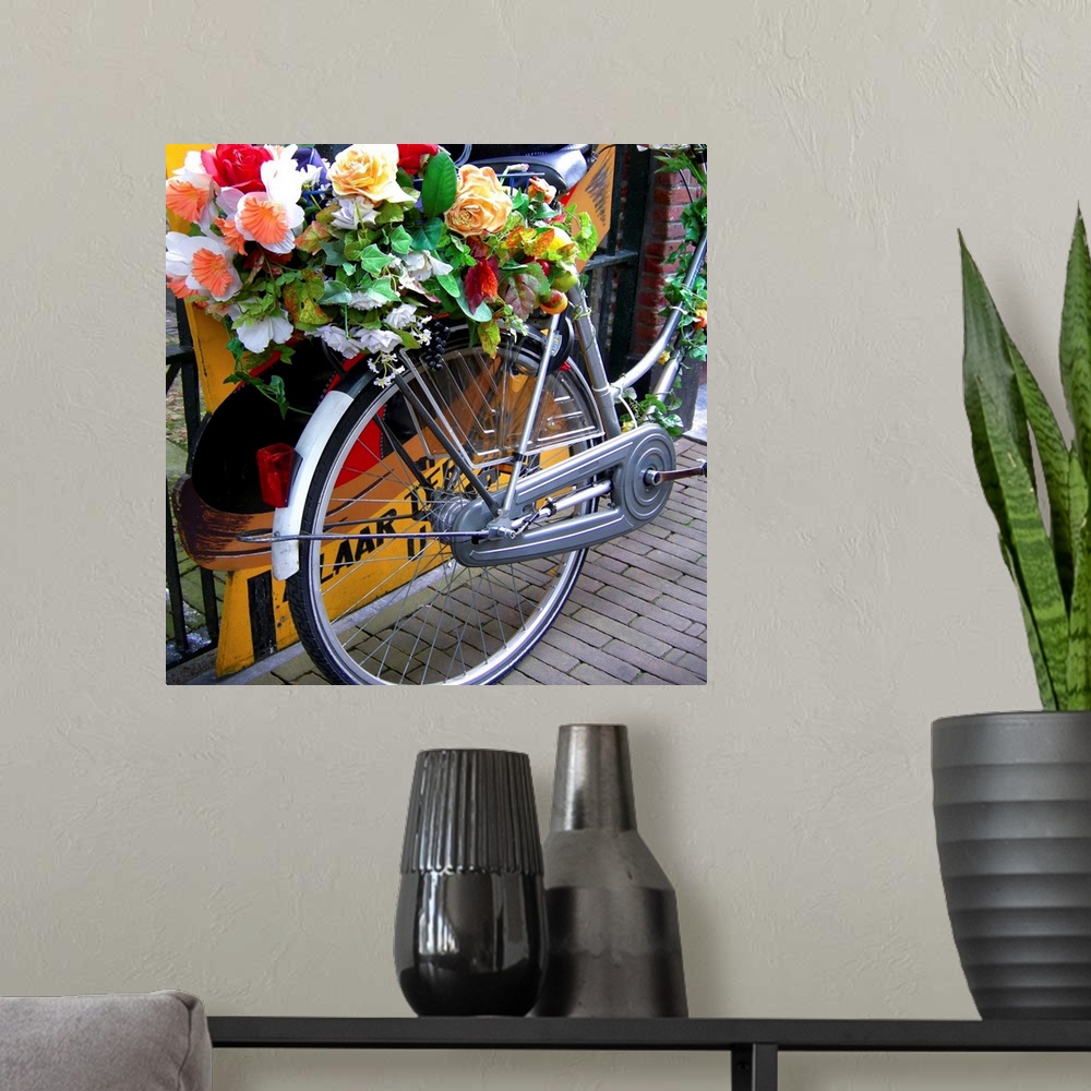 A modern room featuring Bicycle covered with flowers in Holland.