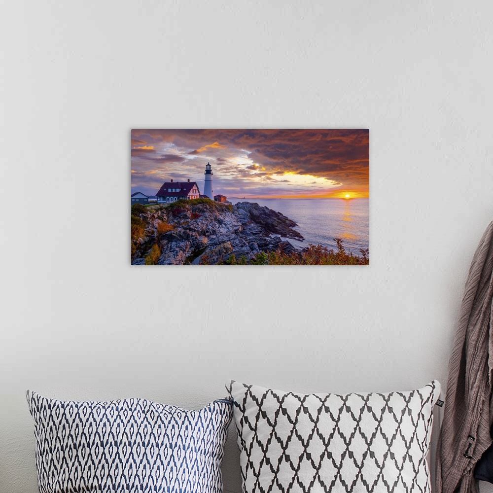A bohemian room featuring Portland Head Light is a historic lighthouse in Cape Elizabeth, Maine. A wonderful sunrise with i...