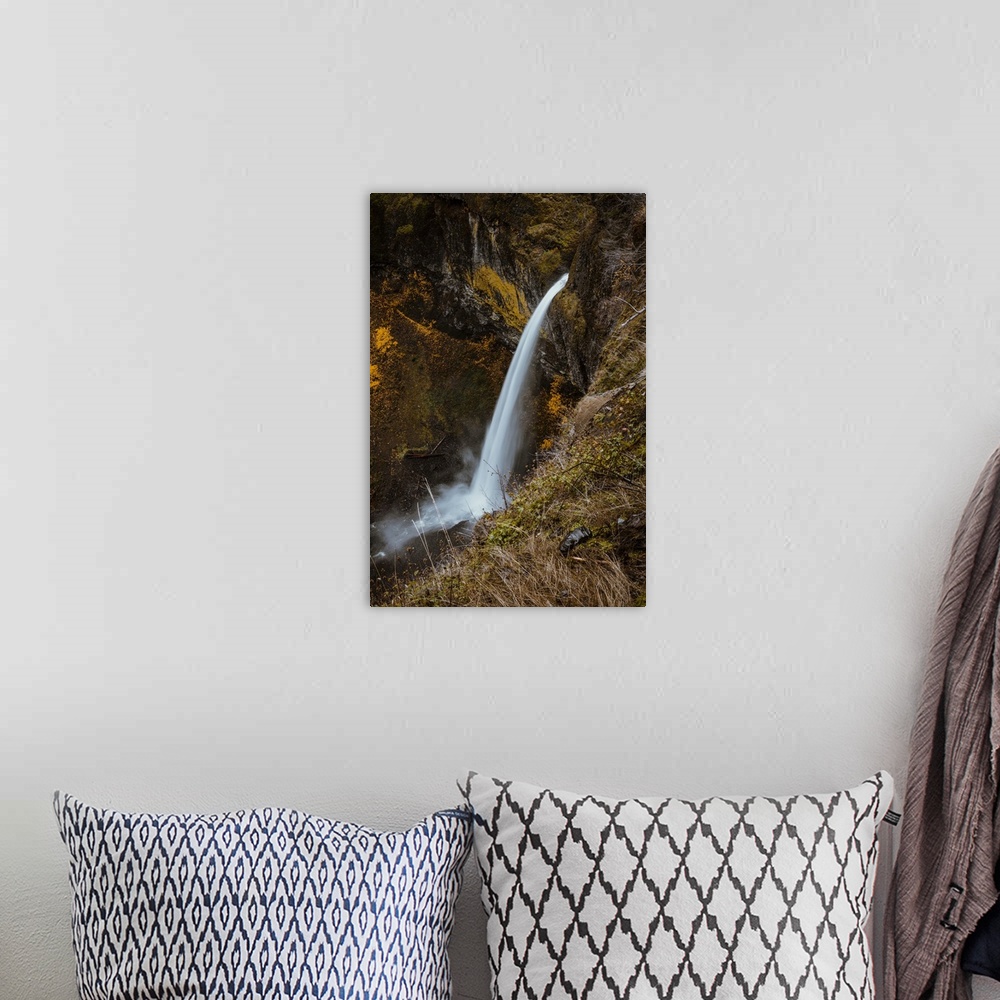 A bohemian room featuring Elowah Falls, one of several waterfalls along McCord Creek of Columbia River Gorge, Oregon.