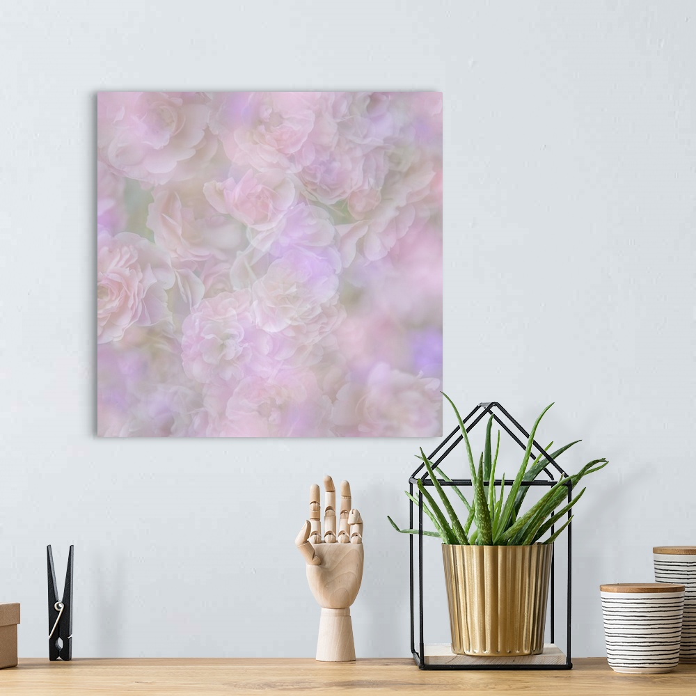 A bohemian room featuring Soft pastel image of a group of roses.