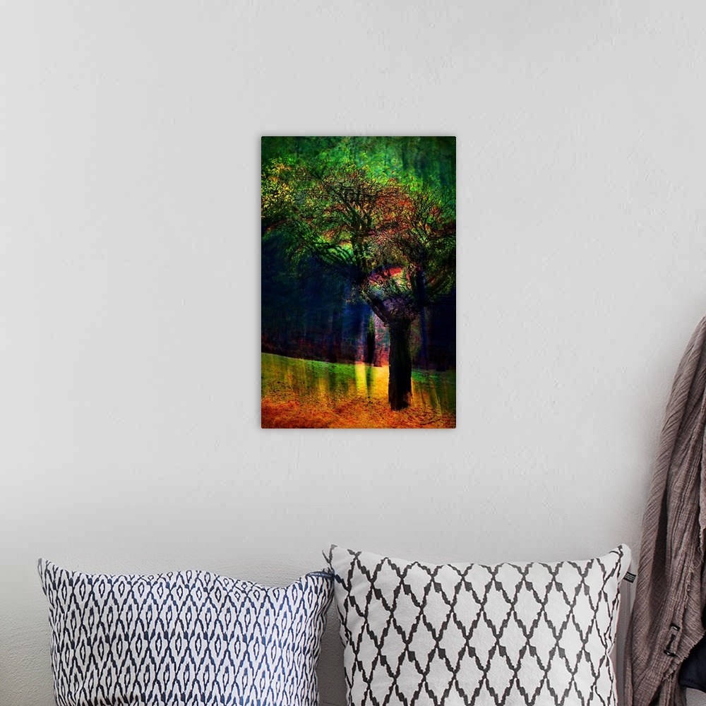 A bohemian room featuring Abstract image of a tree in a garden in British Columbia, Canada. The image was made using the in...