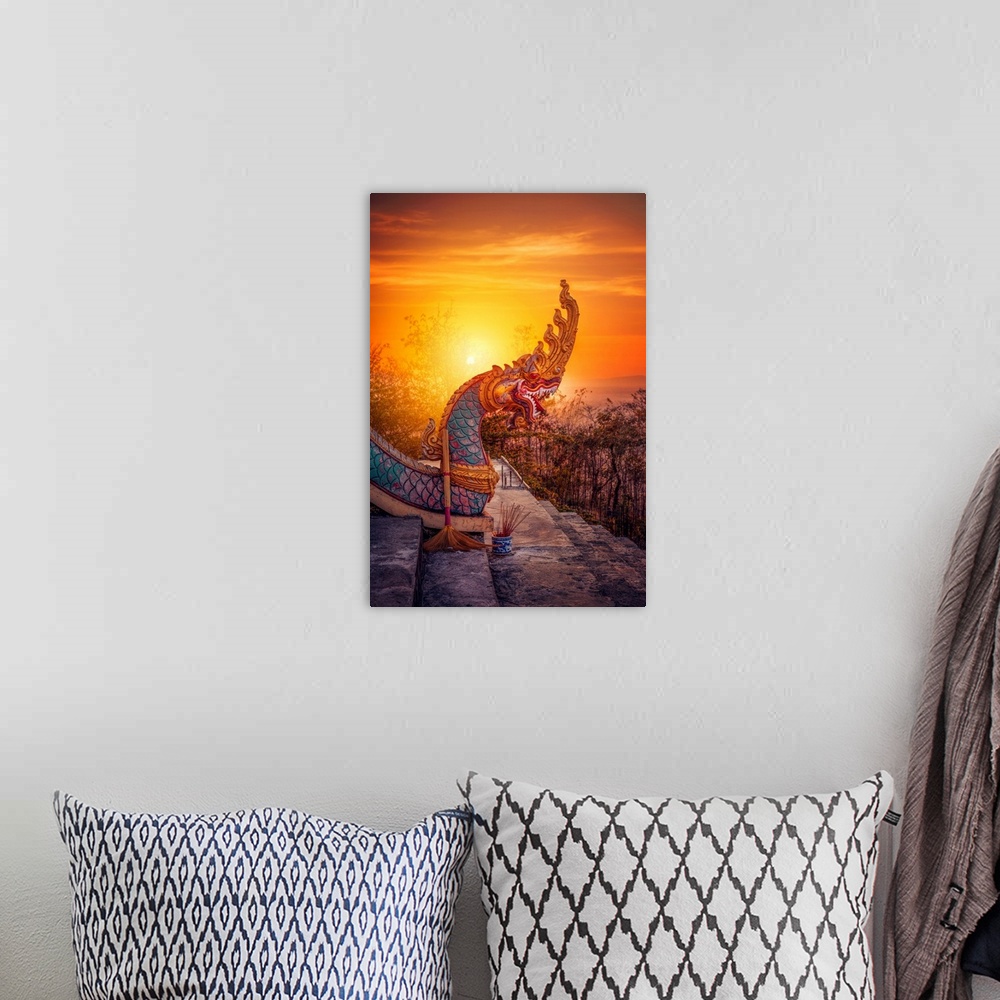 A bohemian room featuring Sunset with an Asian dragon