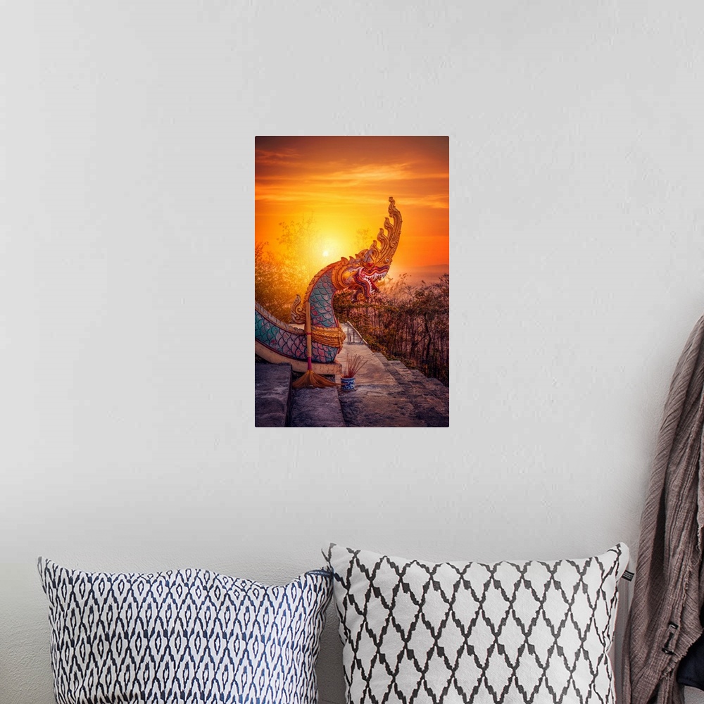 A bohemian room featuring Sunset with an Asian dragon