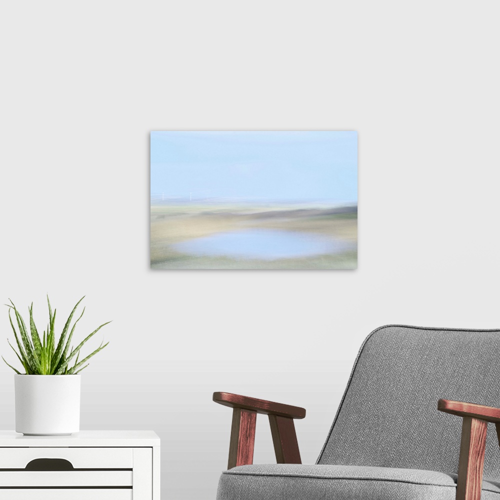A modern room featuring Artistically blurred photo. A beautiful autumn day in the deserted wetlands of nature reserve Agg...