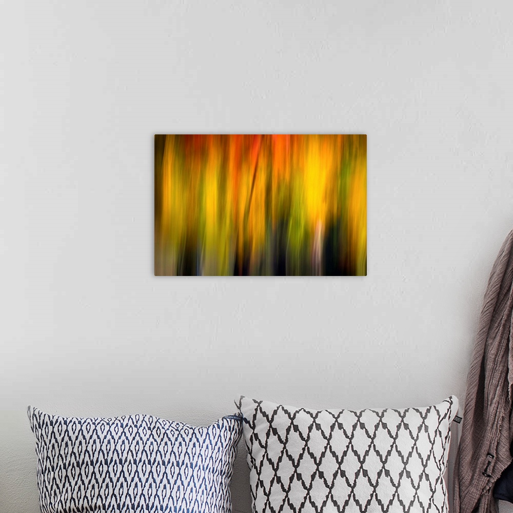 A bohemian room featuring Blurred artwork of what appears to be sunlight.