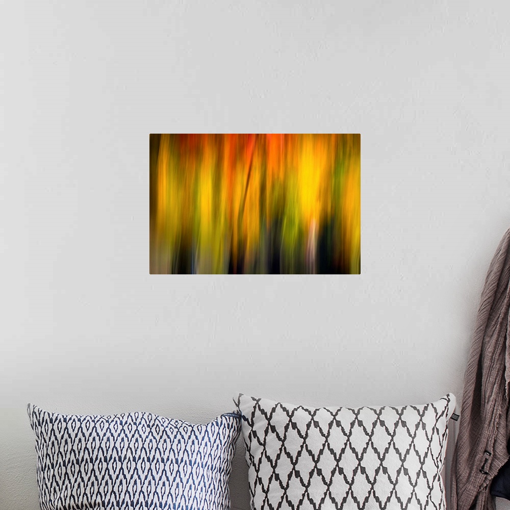 A bohemian room featuring Blurred artwork of what appears to be sunlight.