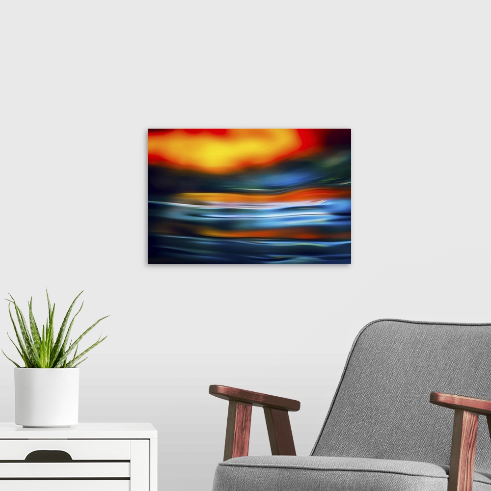A modern room featuring Studio shot of water reflecting colors. This is an abstract representation or impression of a dra...