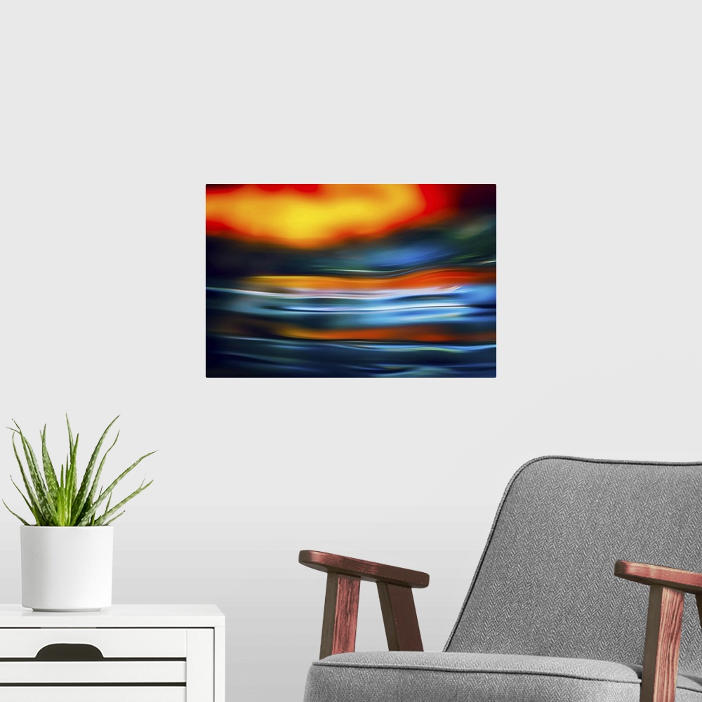 A modern room featuring Studio shot of water reflecting colors. This is an abstract representation or impression of a dra...