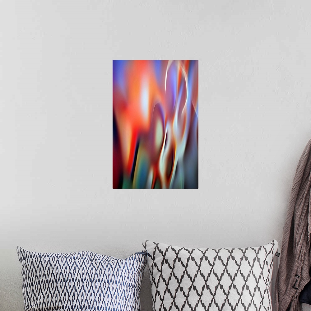 A bohemian room featuring Abstract photograph of colorful flames from a fire.