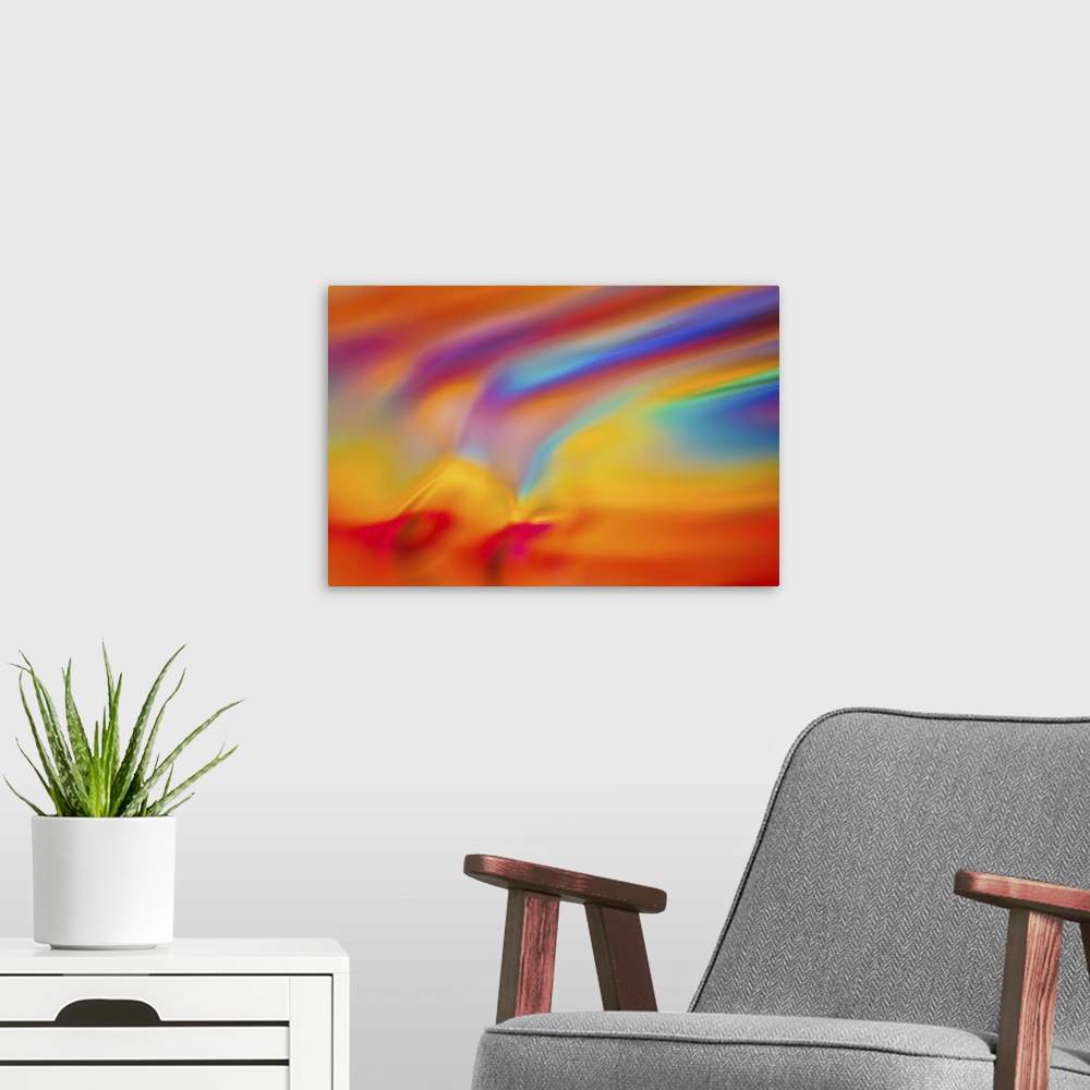 A modern room featuring Abstract image of a flame.