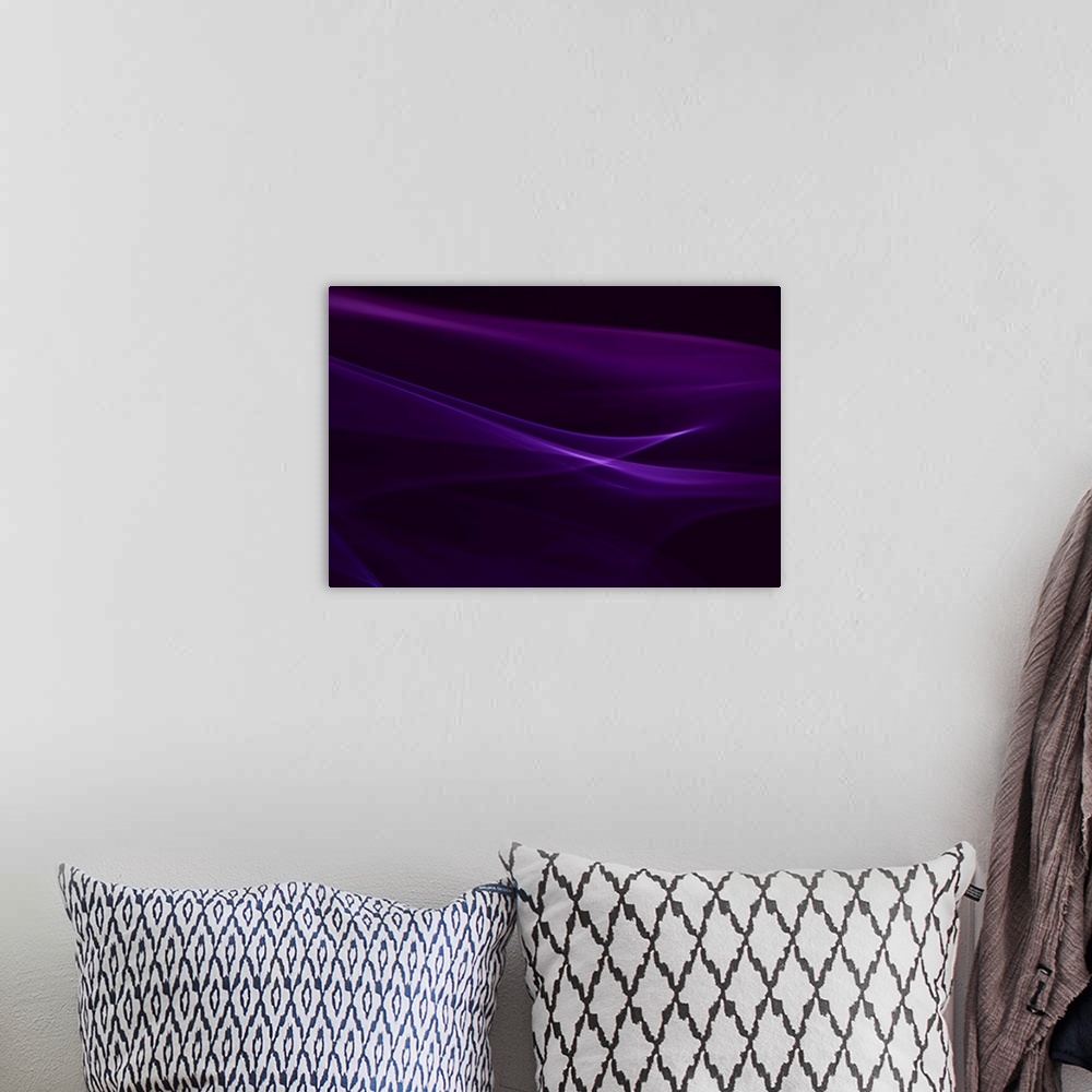A bohemian room featuring A macro photograph of a flowing deep purple abstract form.